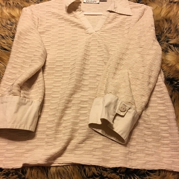 Selene Sport tan textured fabric collared top M - Picture 5 of 9